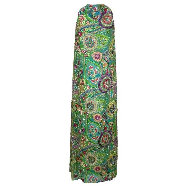 Gorgeous 1960s Multi Colored Chiffon Beaded Maxi Dress