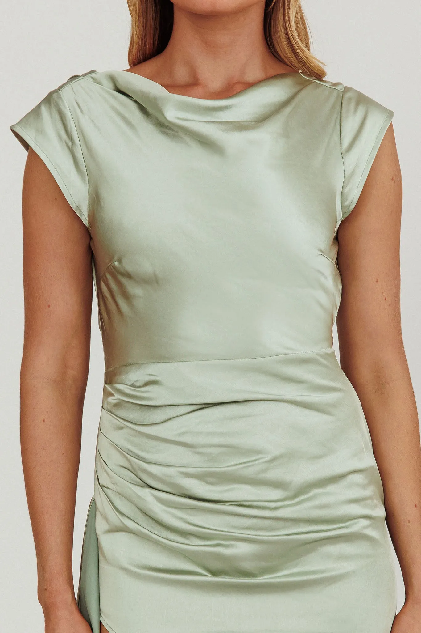 Grecian Cap Sleeve Cowl Back Dress Sage