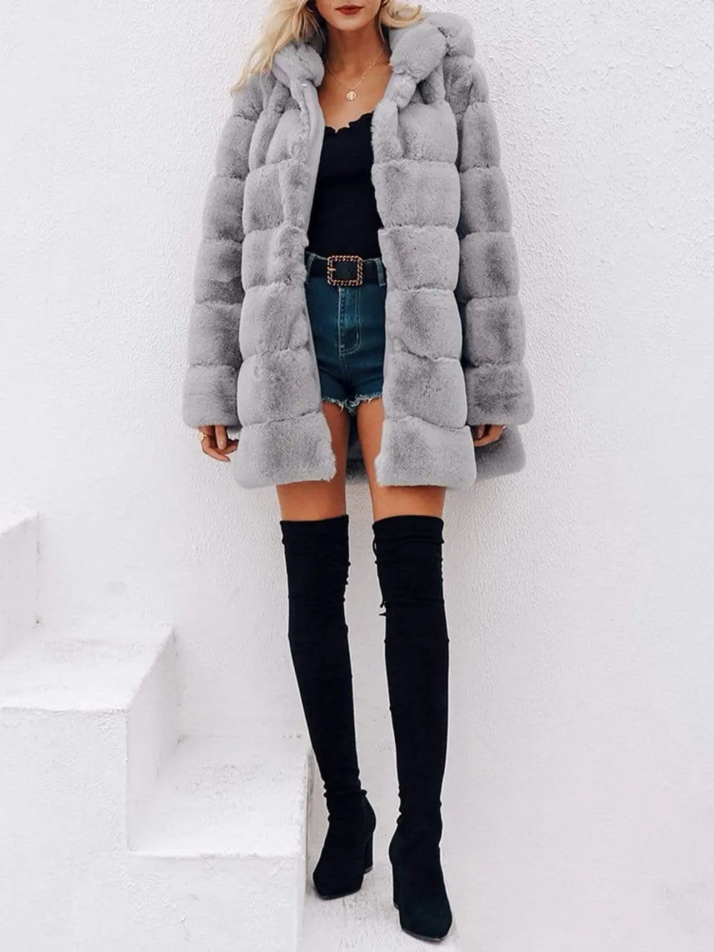 HALEY Faux Fur Overcoat in Gray