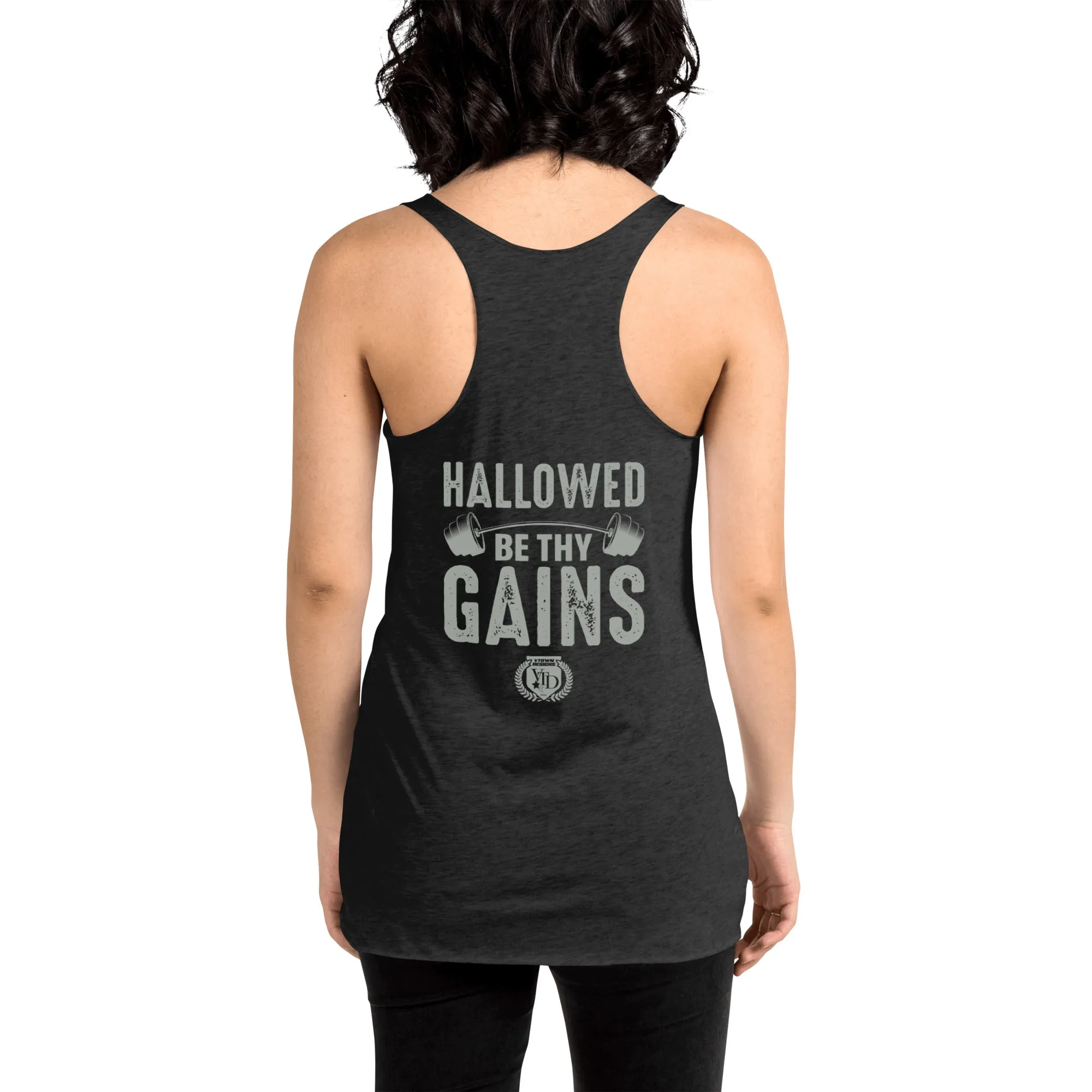 Hallowed Be Thy Gains Racerback Tank for Gym Fans