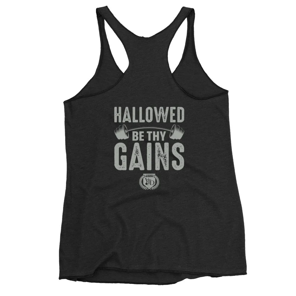 Hallowed Be Thy Gains Racerback Tank for Gym Fans