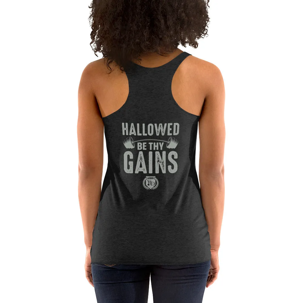 Hallowed Be Thy Gains Racerback Tank for Gym Fans