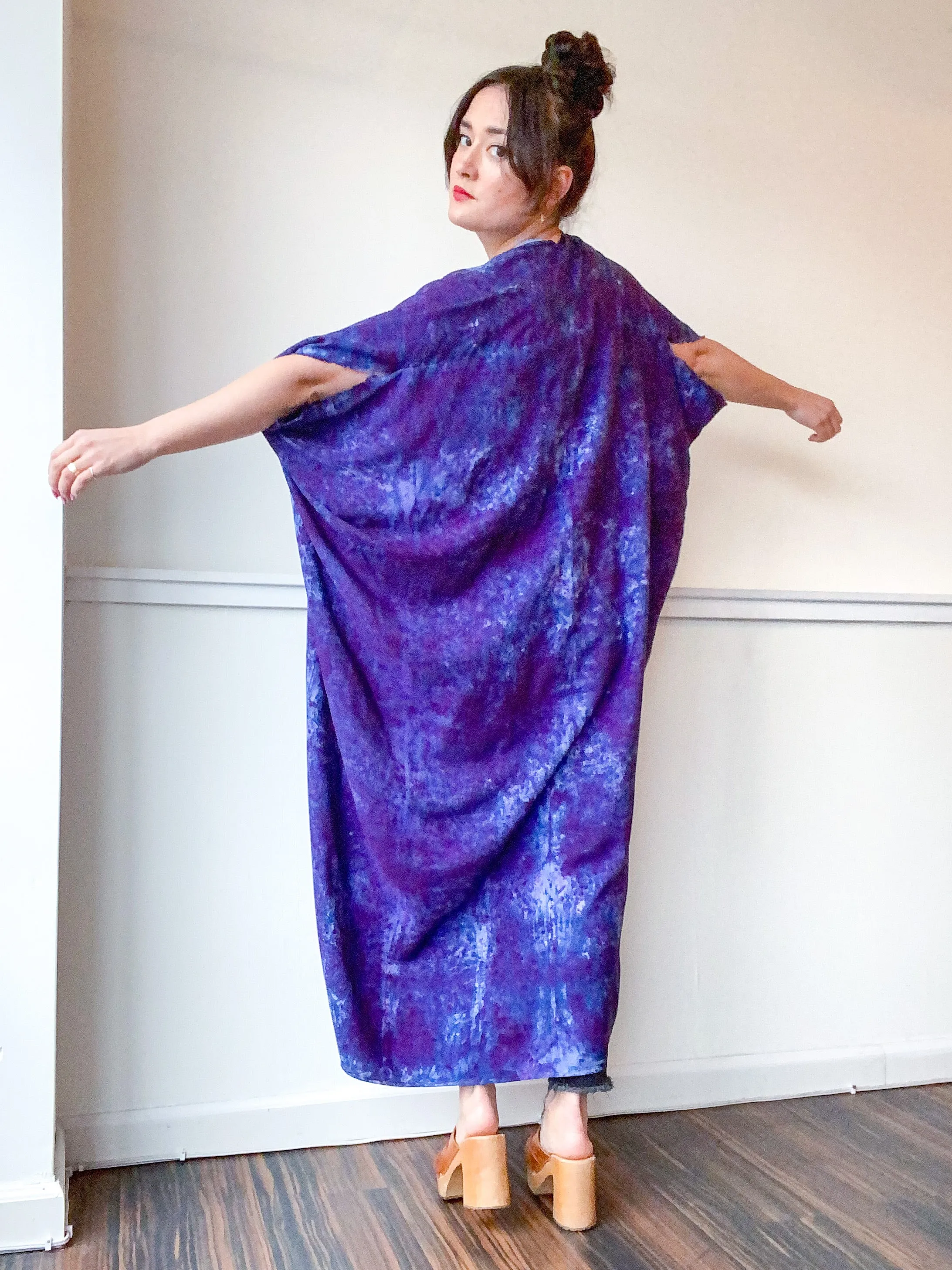 Hand-Dyed High Low Kimono Deconstructed Blue