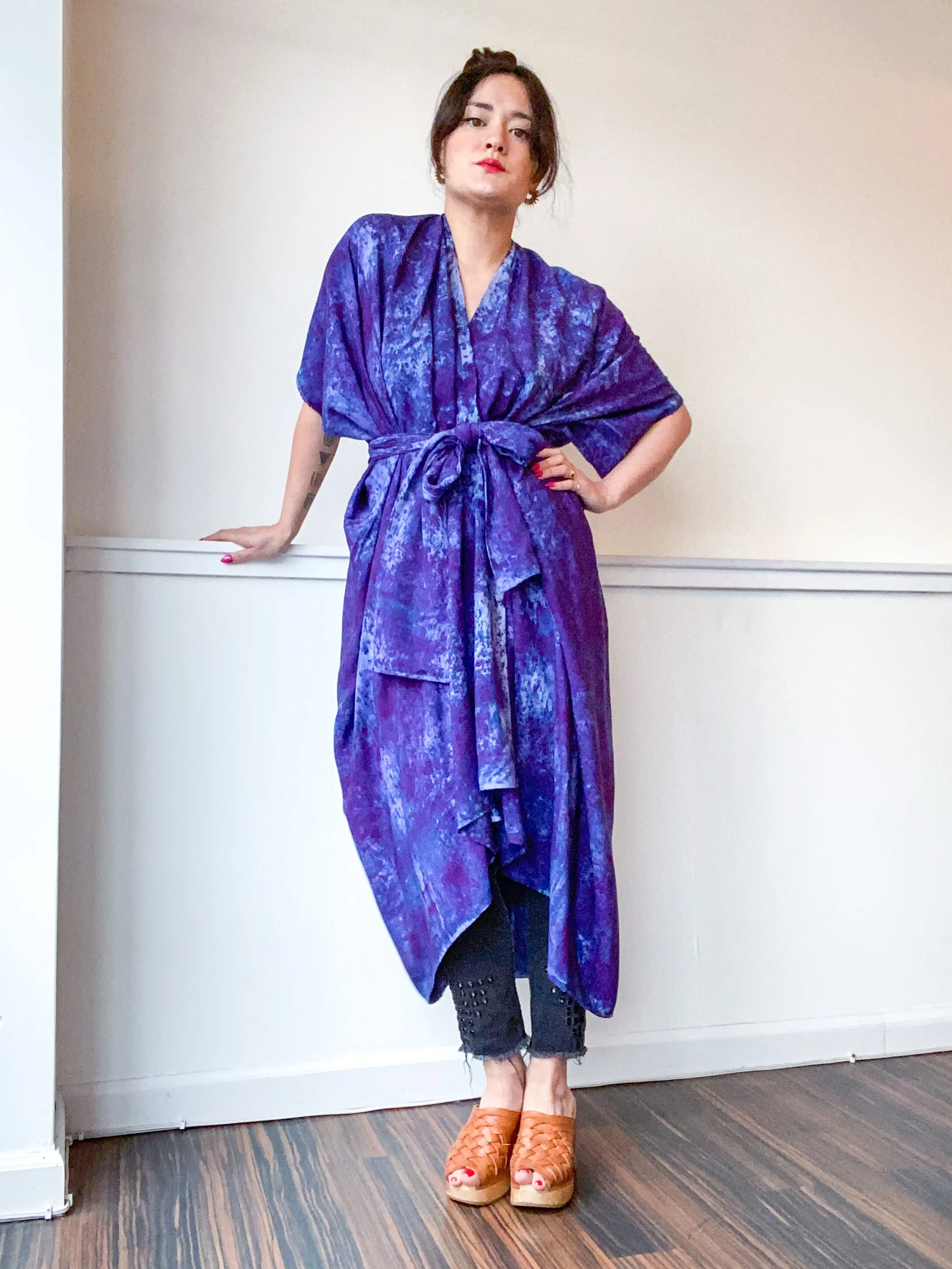 Hand-Dyed High Low Kimono Deconstructed Blue