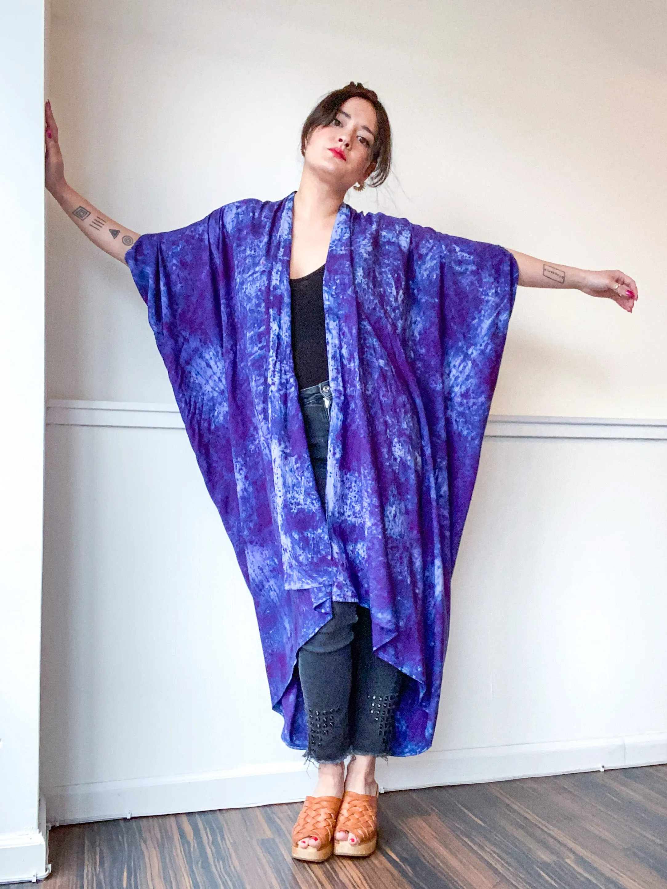 Hand-Dyed High Low Kimono Deconstructed Blue