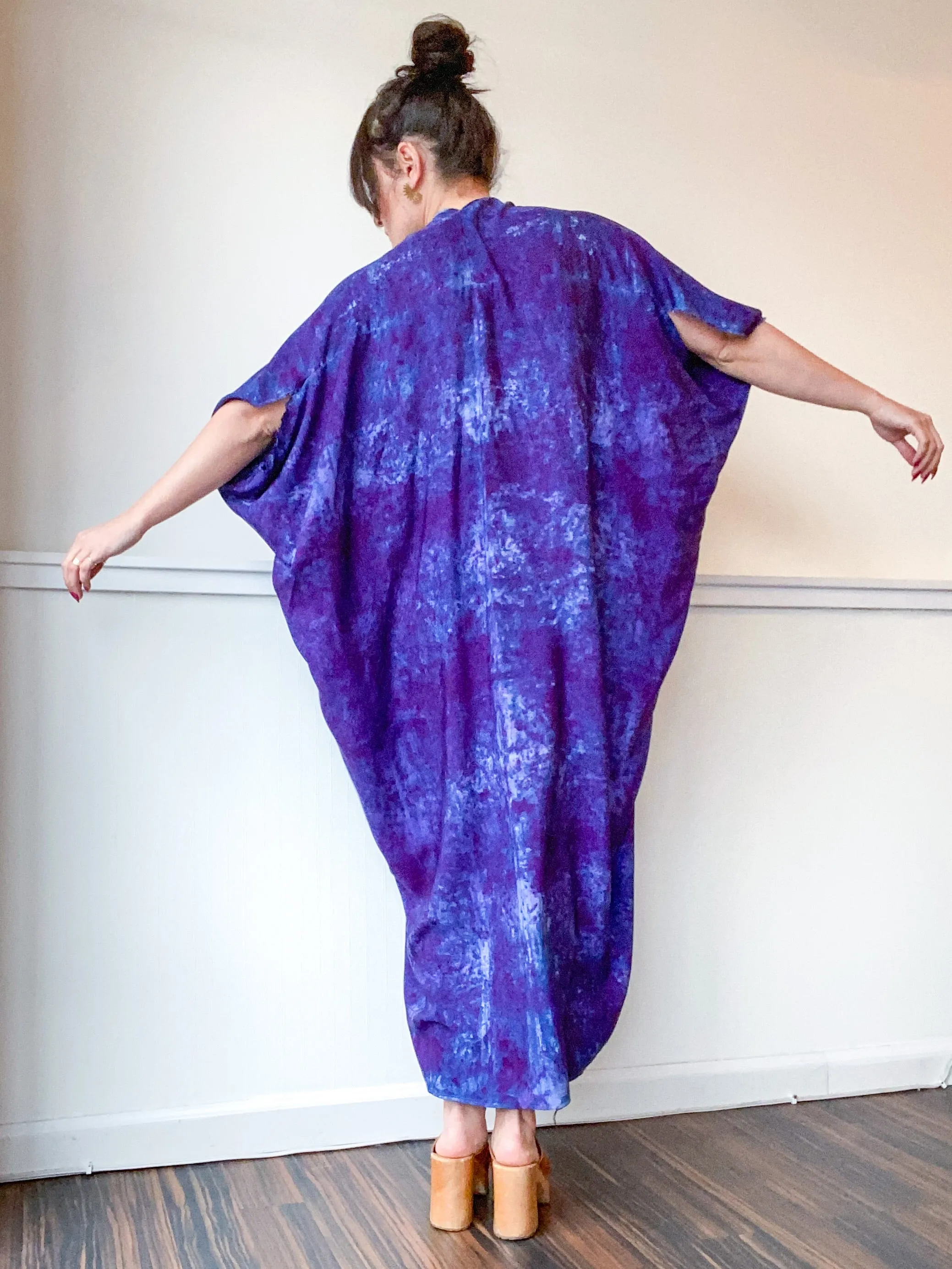 Hand-Dyed High Low Kimono Deconstructed Blue