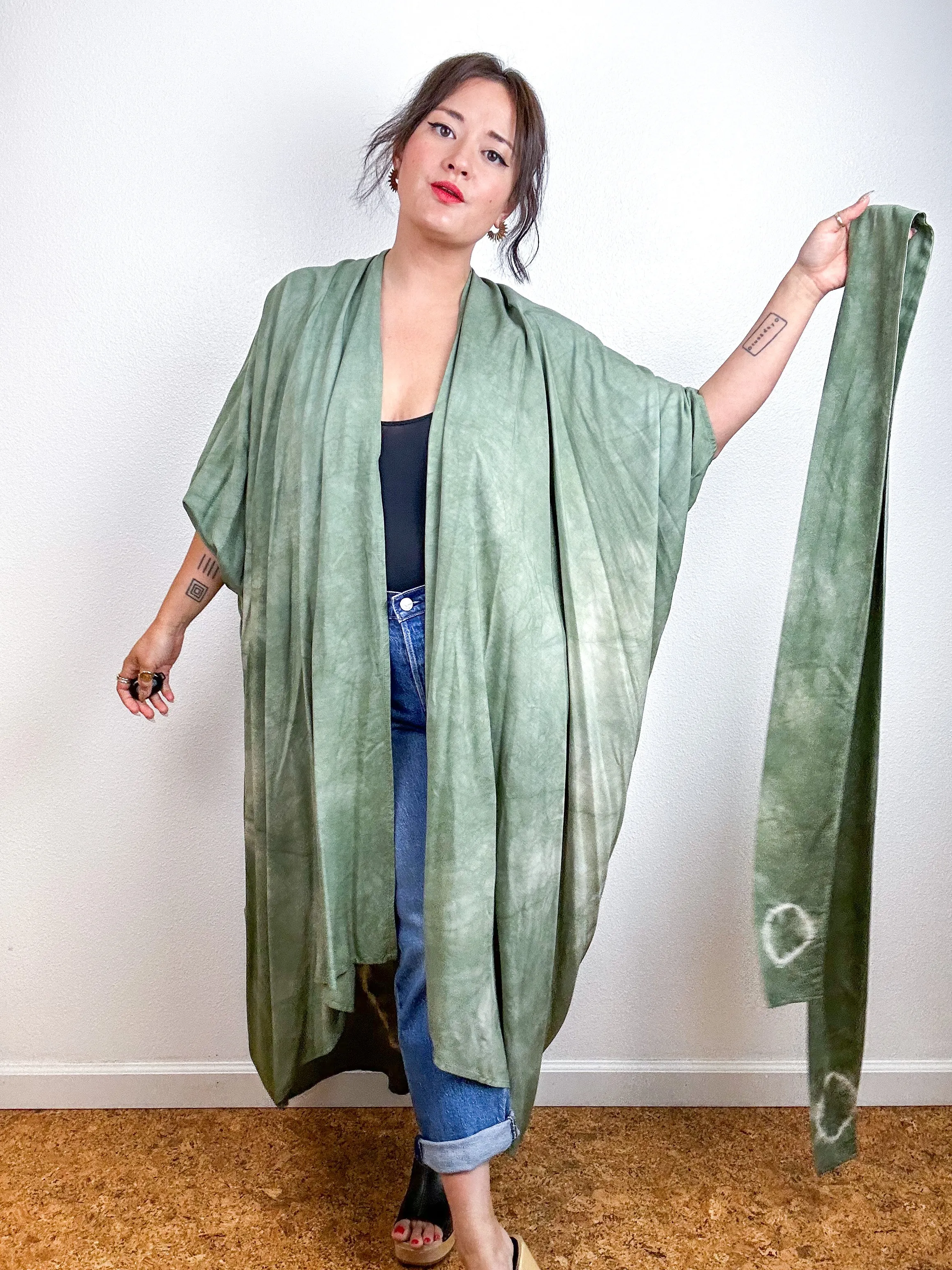 Hand-Dyed High Low Kimono Sage Lunar Tie