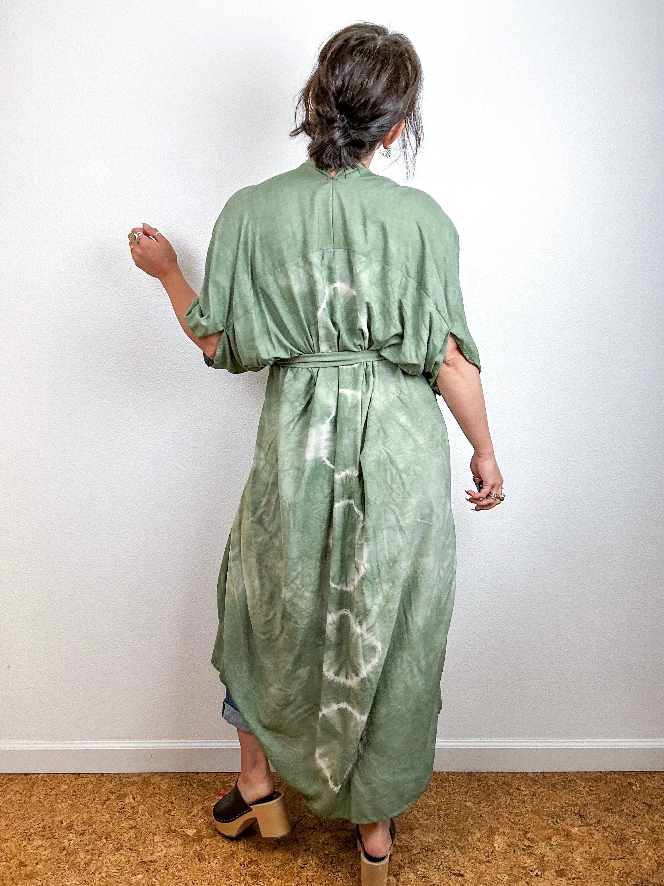 Hand-Dyed High Low Kimono Sage Lunar Tie