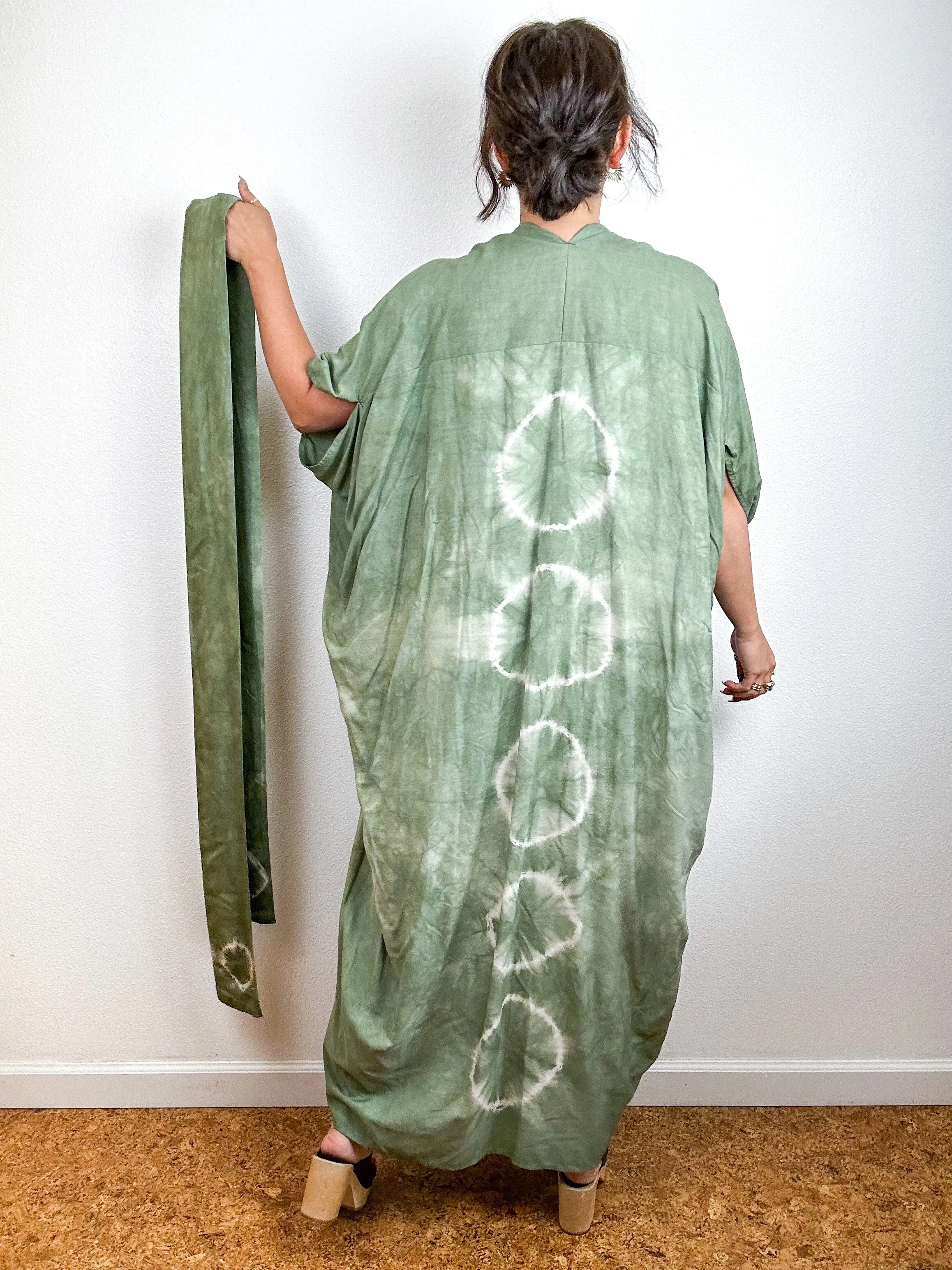 Hand-Dyed High Low Kimono Sage Lunar Tie