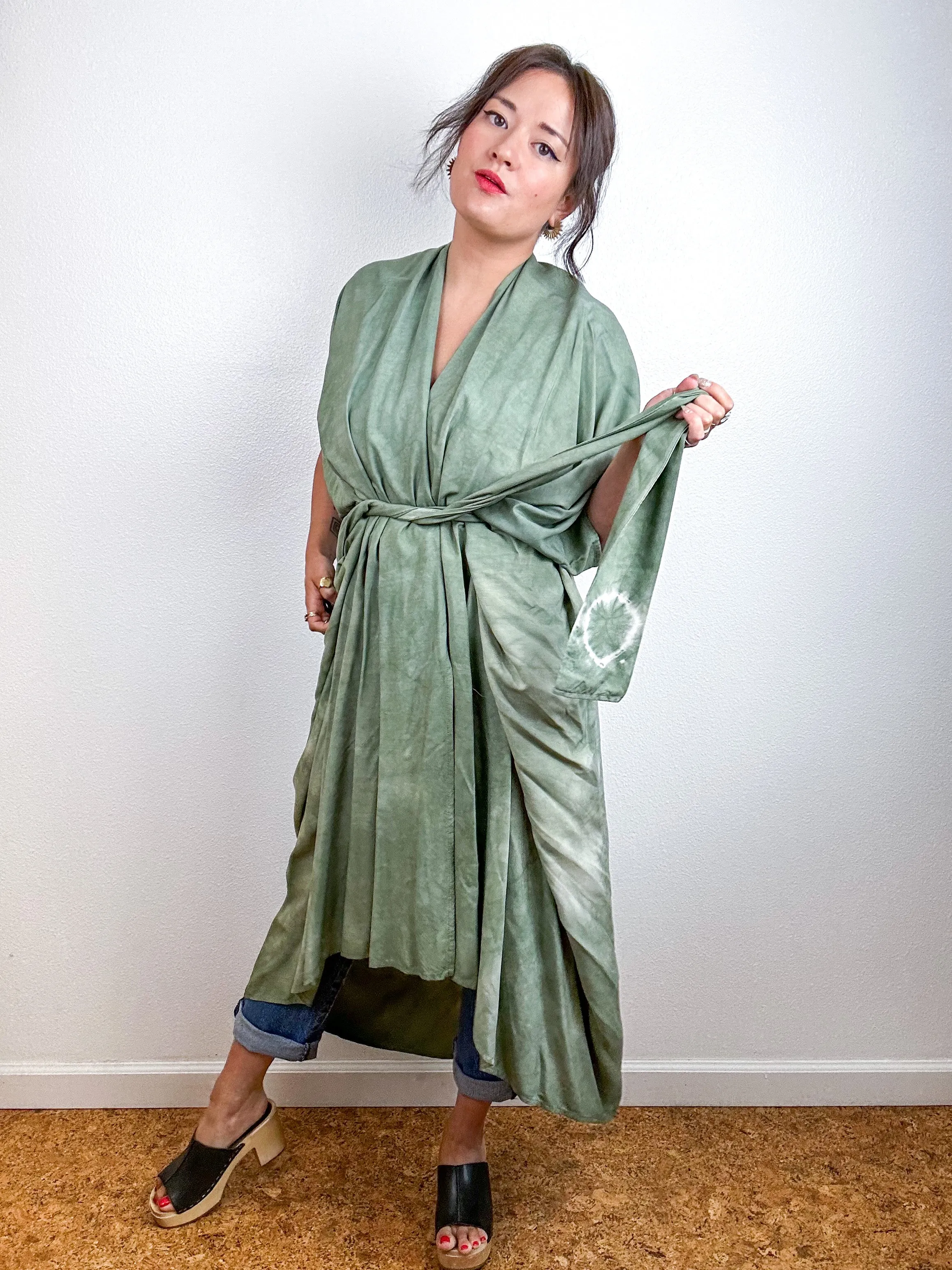 Hand-Dyed High Low Kimono Sage Lunar Tie