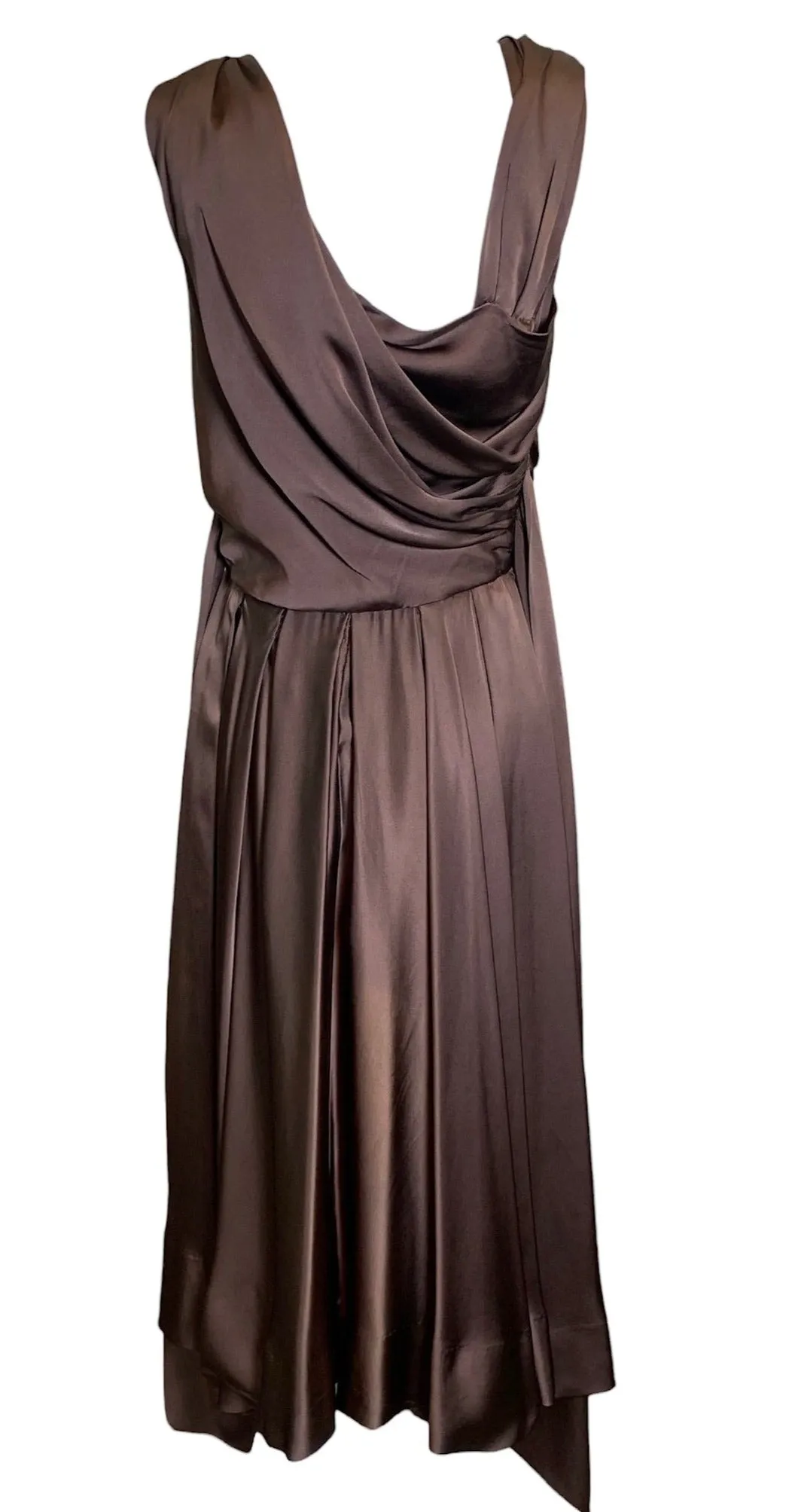 Hardy Amies 50s Chocolate Brown Silk Satin Goddess  Cocktail Dress