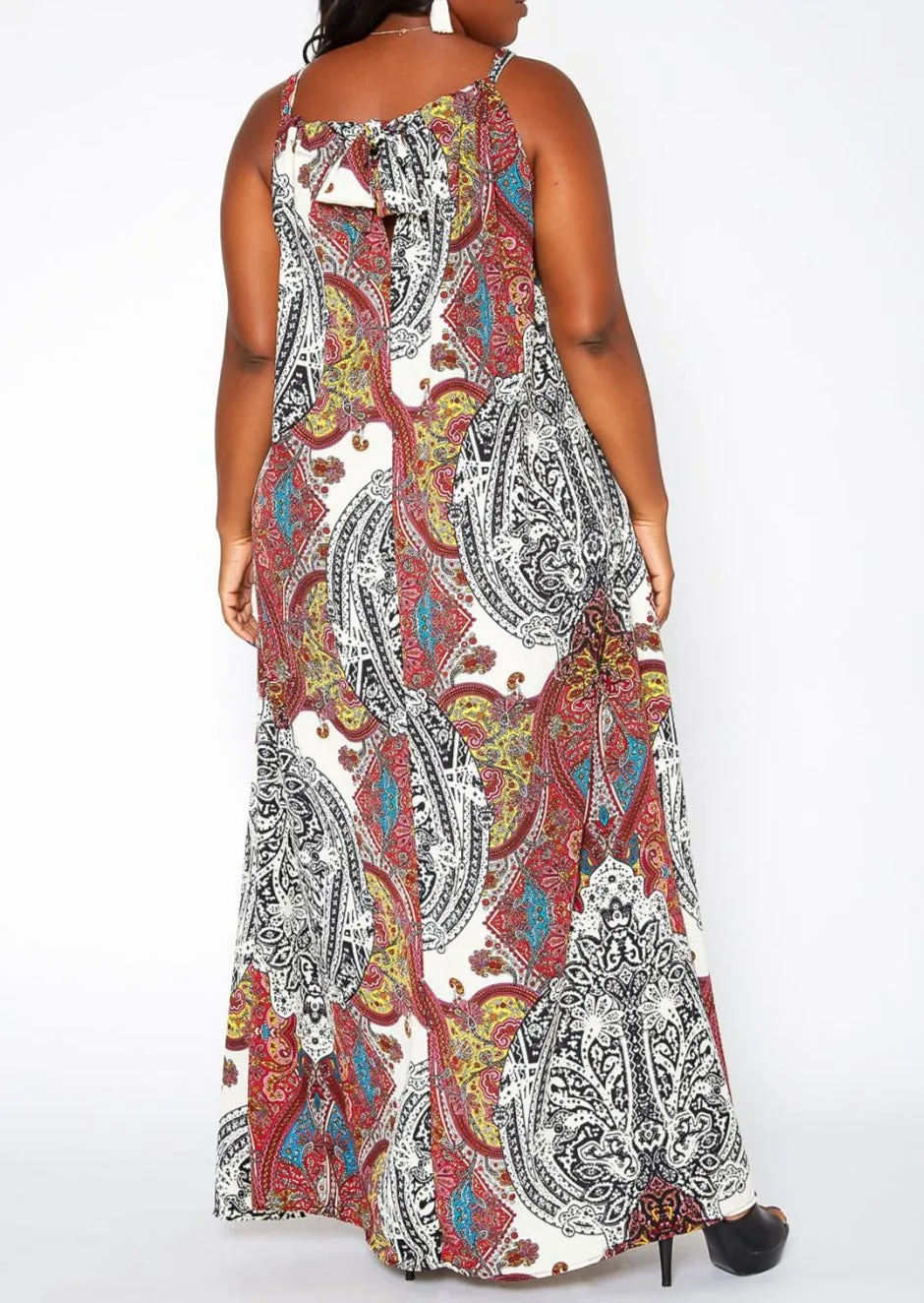 Hi Curvy Plus Size Women Paisley Print maxi Flare Dress with Pockets