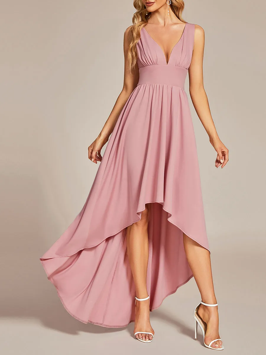 High Low Deep V Neck Sleeveless Wholesale Bridesmaid Dresses