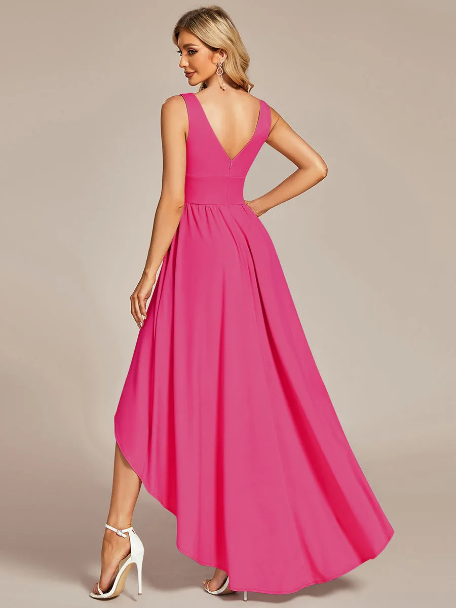 High Low Deep V Neck Sleeveless Wholesale Bridesmaid Dresses