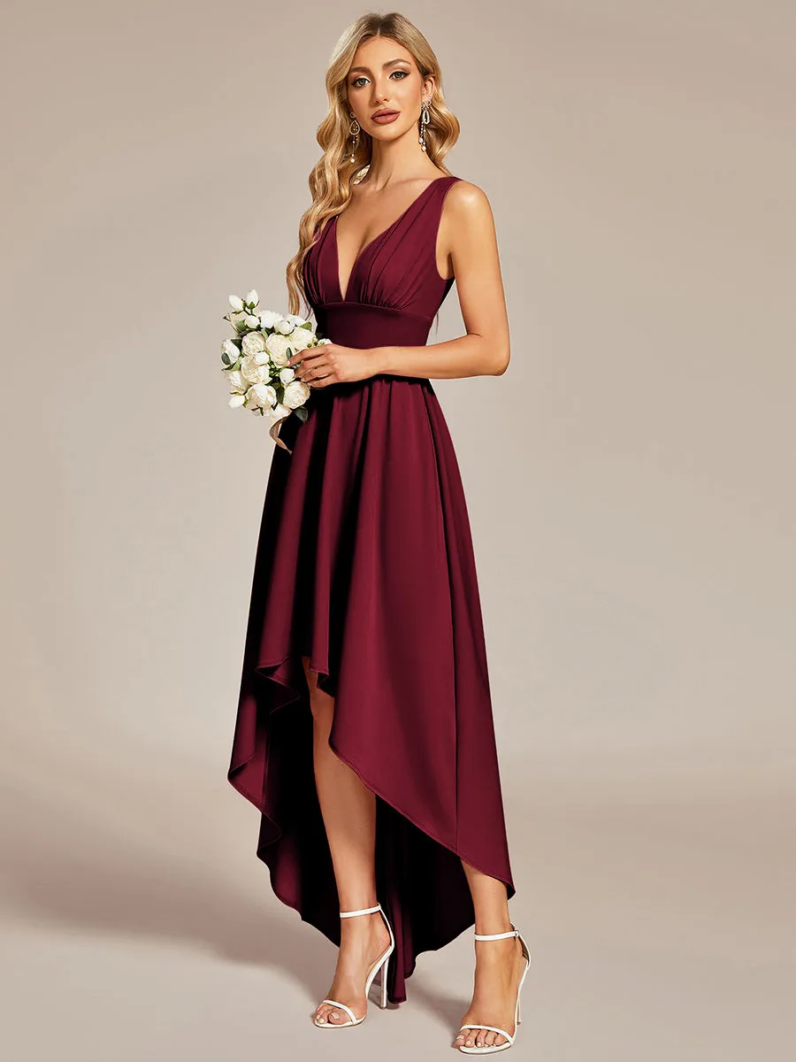 High Low Deep V Neck Sleeveless Wholesale Bridesmaid Dresses