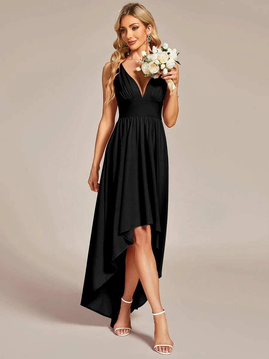 High Low Deep V Neck Sleeveless Wholesale Bridesmaid Dresses