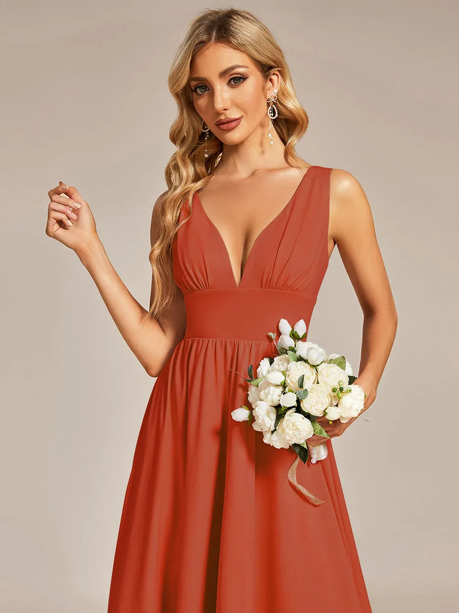 High Low Deep V Neck Sleeveless Wholesale Bridesmaid Dresses