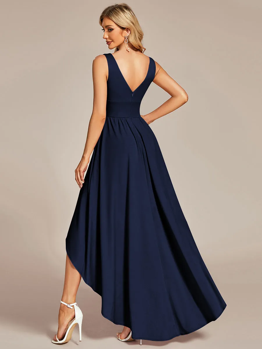 High Low Deep V Neck Sleeveless Wholesale Bridesmaid Dresses