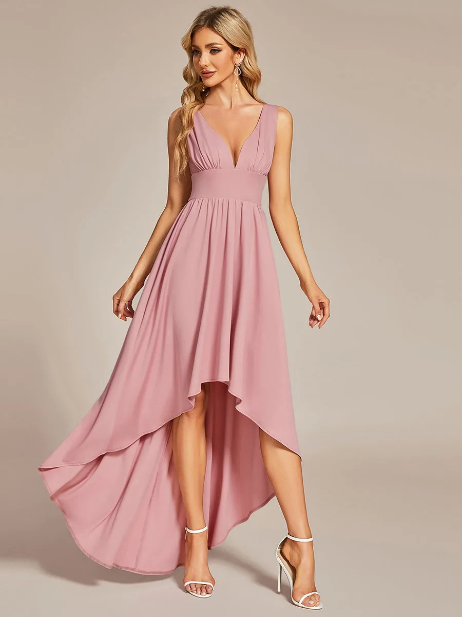 High Low Deep V Neck Sleeveless Wholesale Bridesmaid Dresses