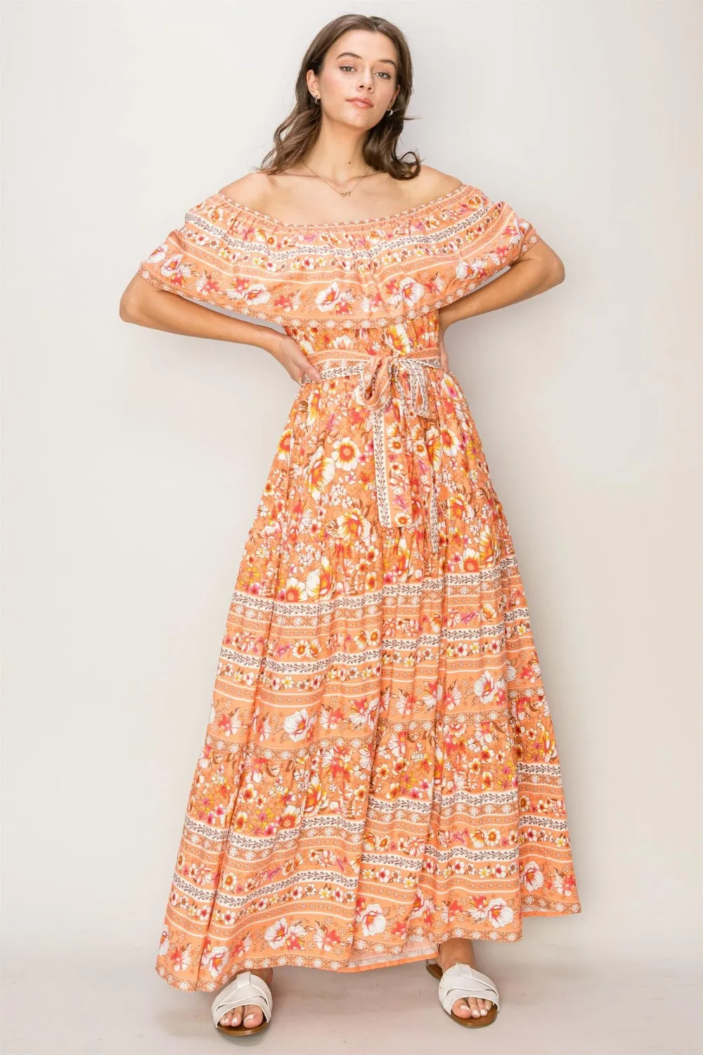 HYFVE Floral Off-Shoulder Tie Front Maxi Dress