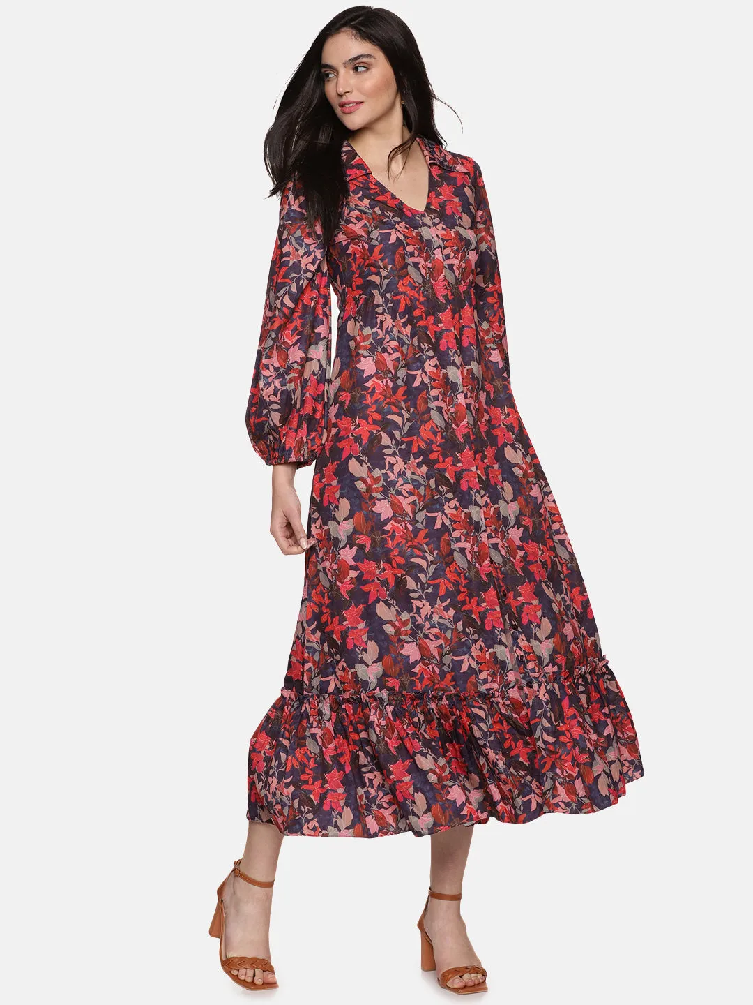 IS.U Floral Blue Button Down Maxi Dress