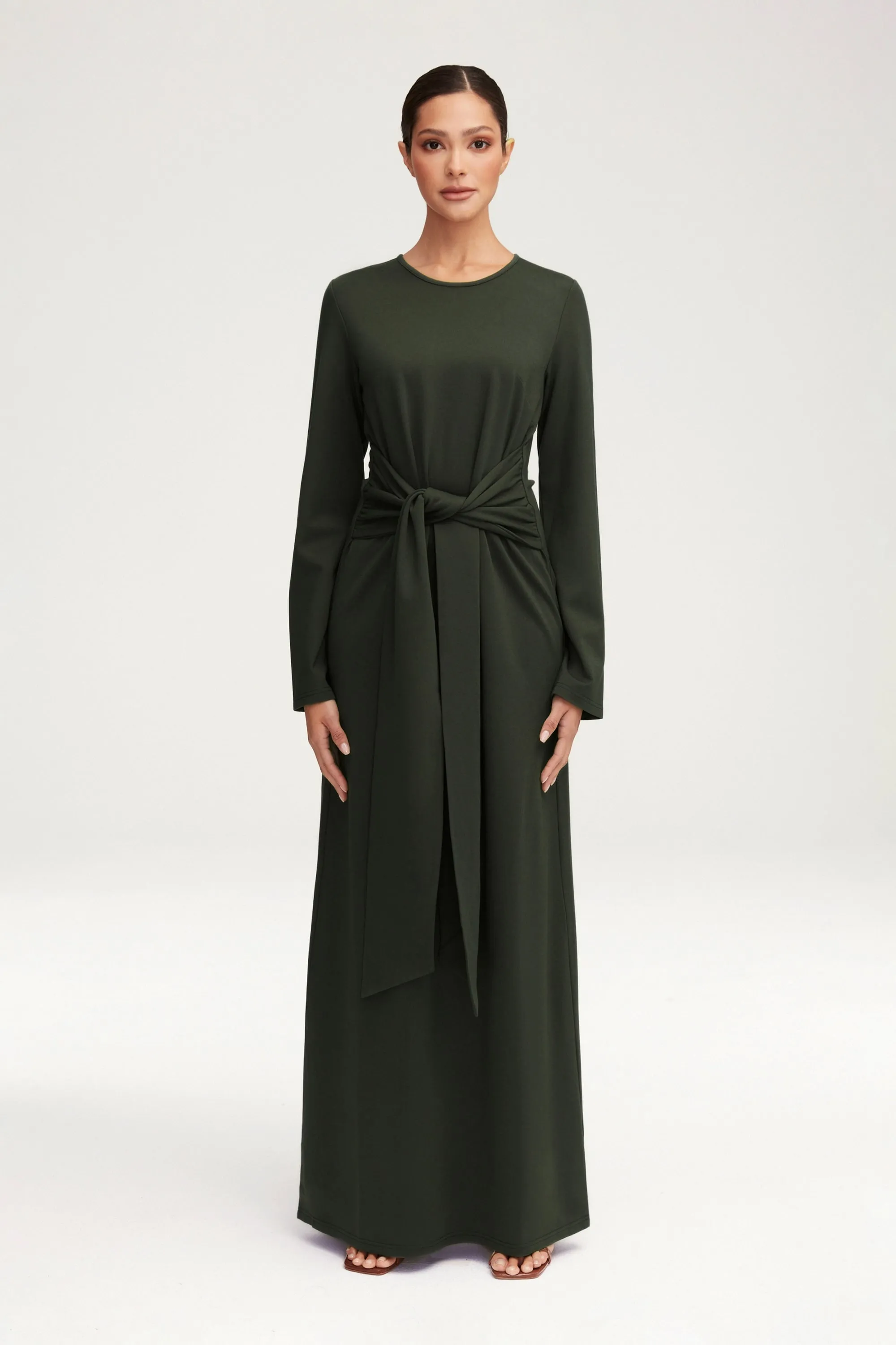 Jersey Tie Front Maxi Dress - Dark Cactus