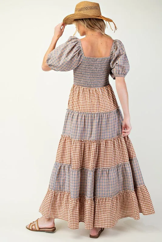 JESSIE PLAID MIX TIERED MAXI DRESS