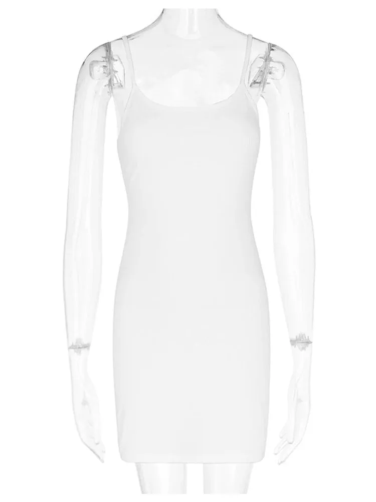 Julia Fashion - Basic White Spaghetti-strap Sleeveless A-line Mini Dress