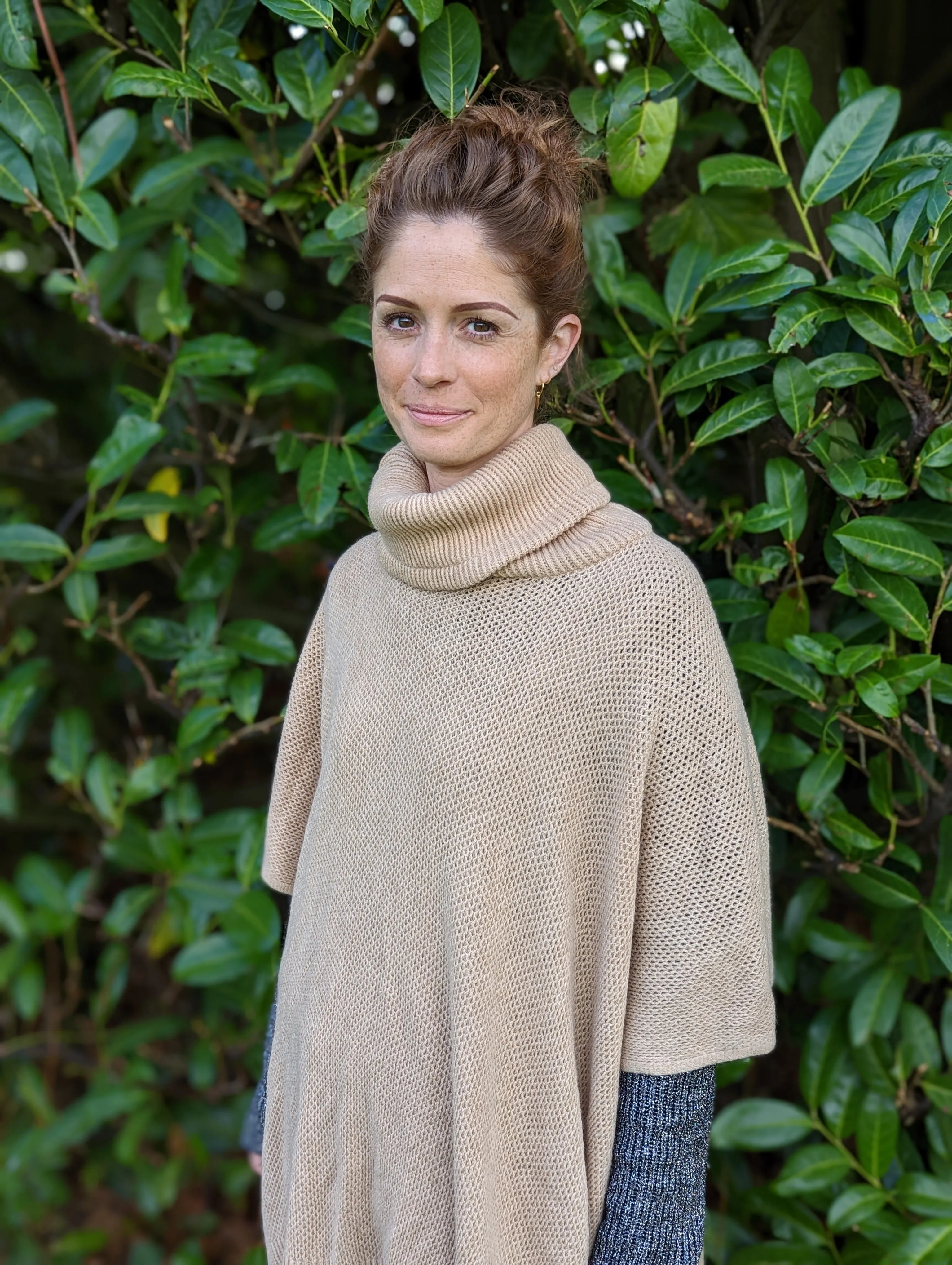 Jumper Style Cowl Neck Poncho - Camel