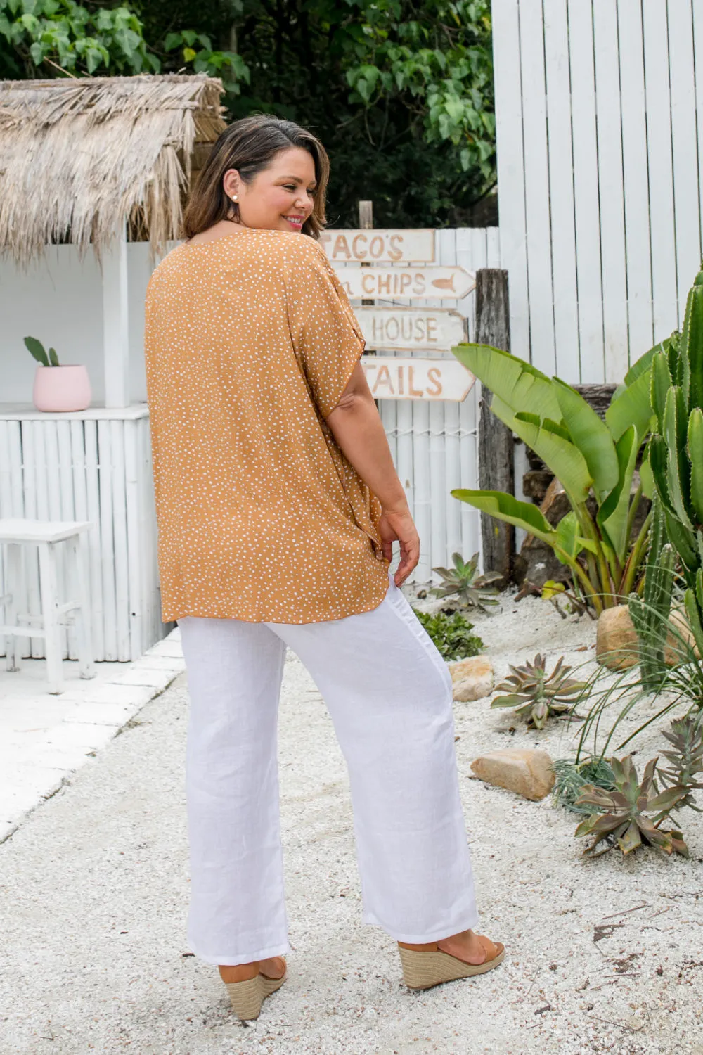 Kaftan Top - Caramel Messy Polka