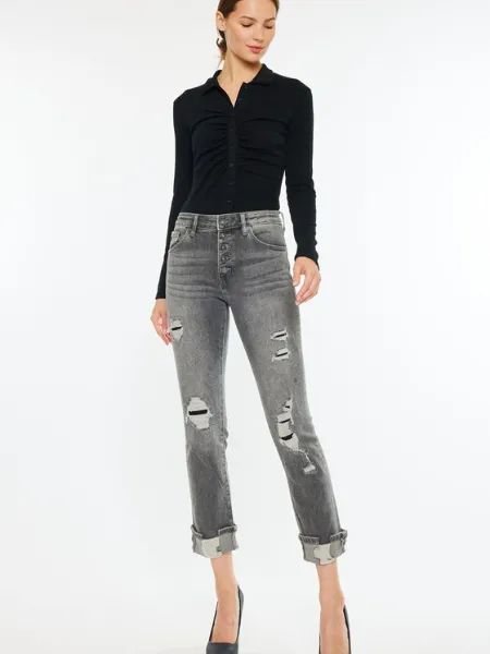 KanCan High Rise Distressed Straight Jean