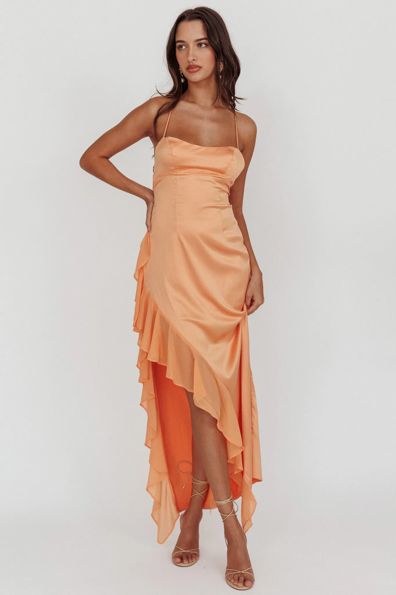 Katarina Satin Ruffle Hem Maxi Dress Mango