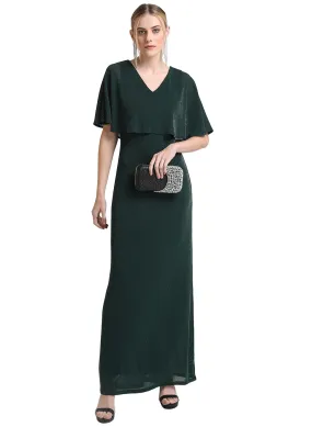 Kazo Women's Polyester Fit and Flare Maxi Dress (Green)