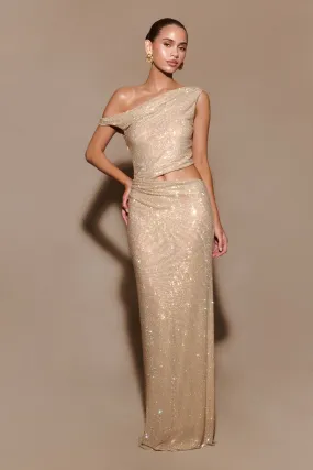 Kenny Diamante One Shoulder Maxi Dress - Gold