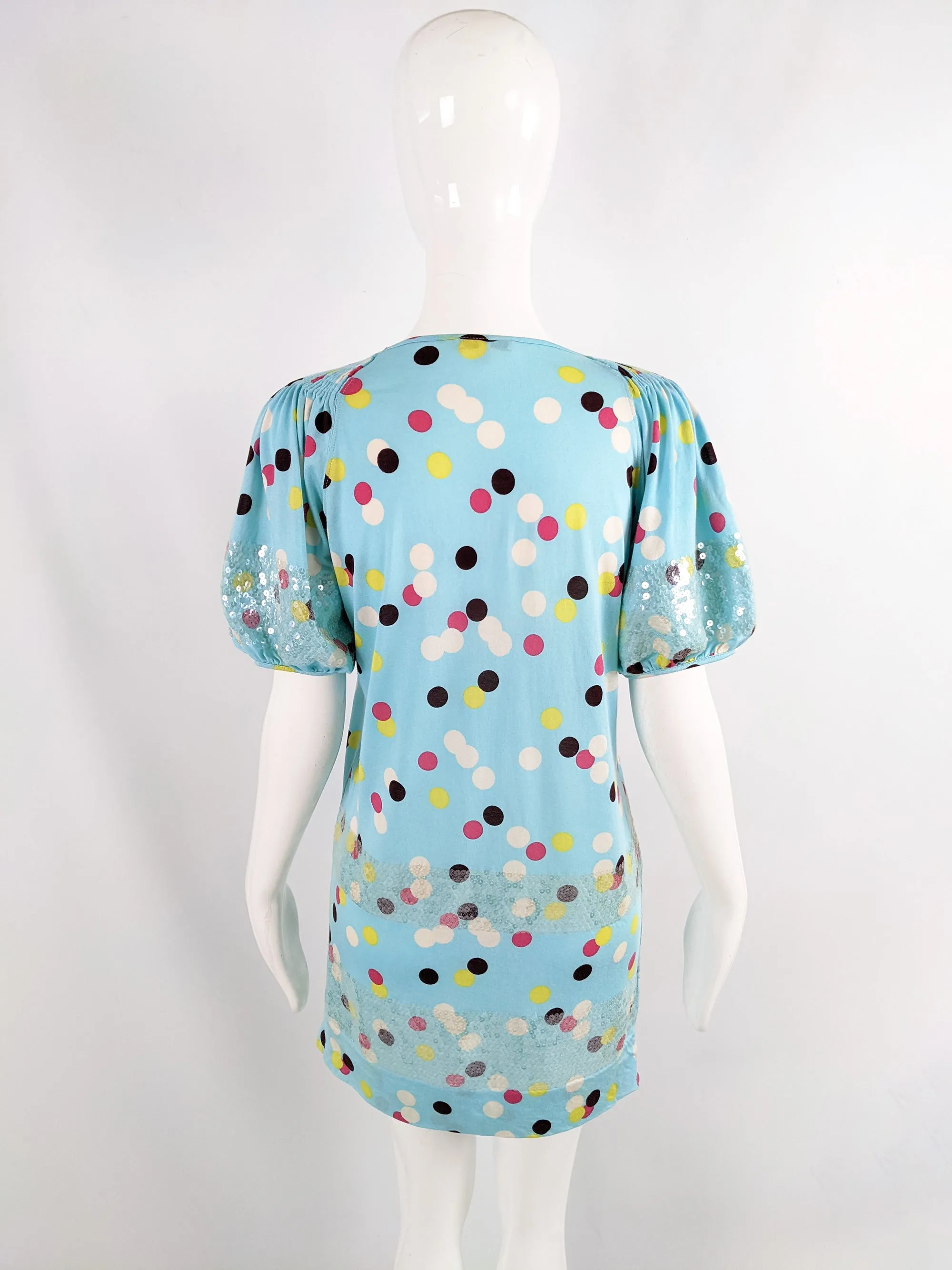 Kenzo Vintage Light Blue y2k Polka Dot & Sequin Dress, 2000s