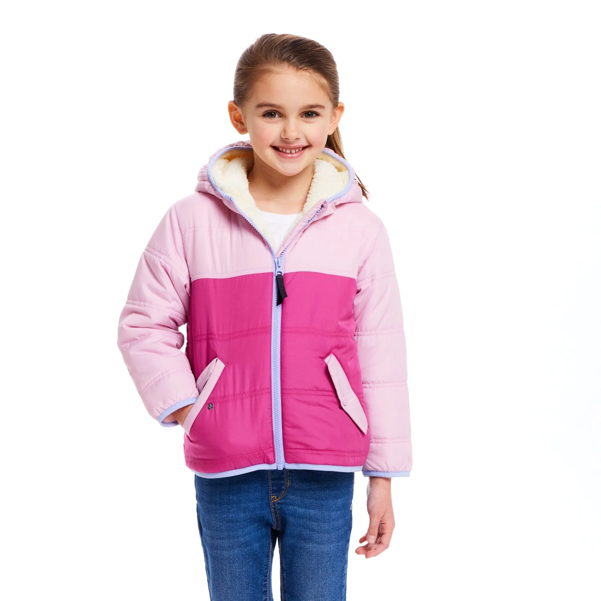 Kids Colorblock Sherpa Jacket | Pink