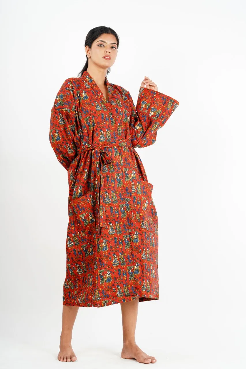 Kimono Bath Robes/ Night Suit Red Folklore Red