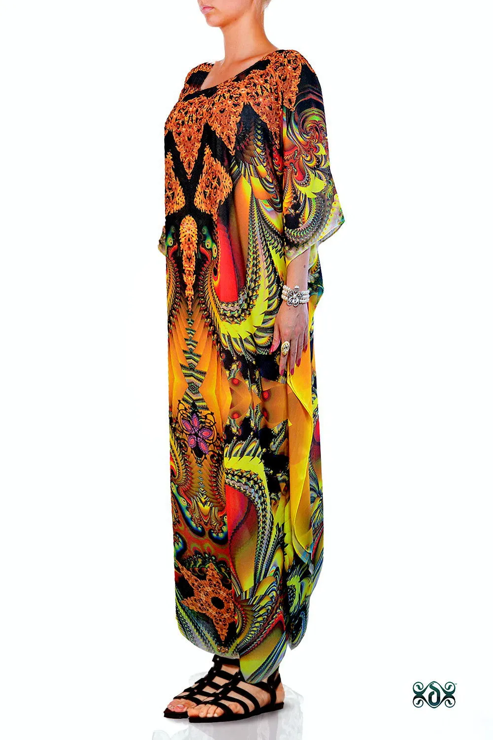 LA FUTURISMO Decorative Yellow Devarshy Long Embellished Kaftan - 1062B