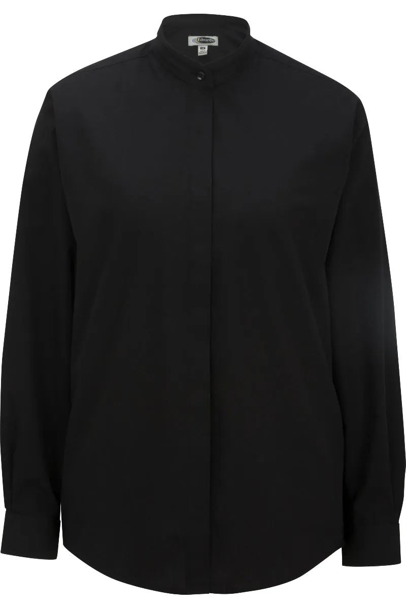 Ladies' Banded Collar Broadcloth Shirt - Black