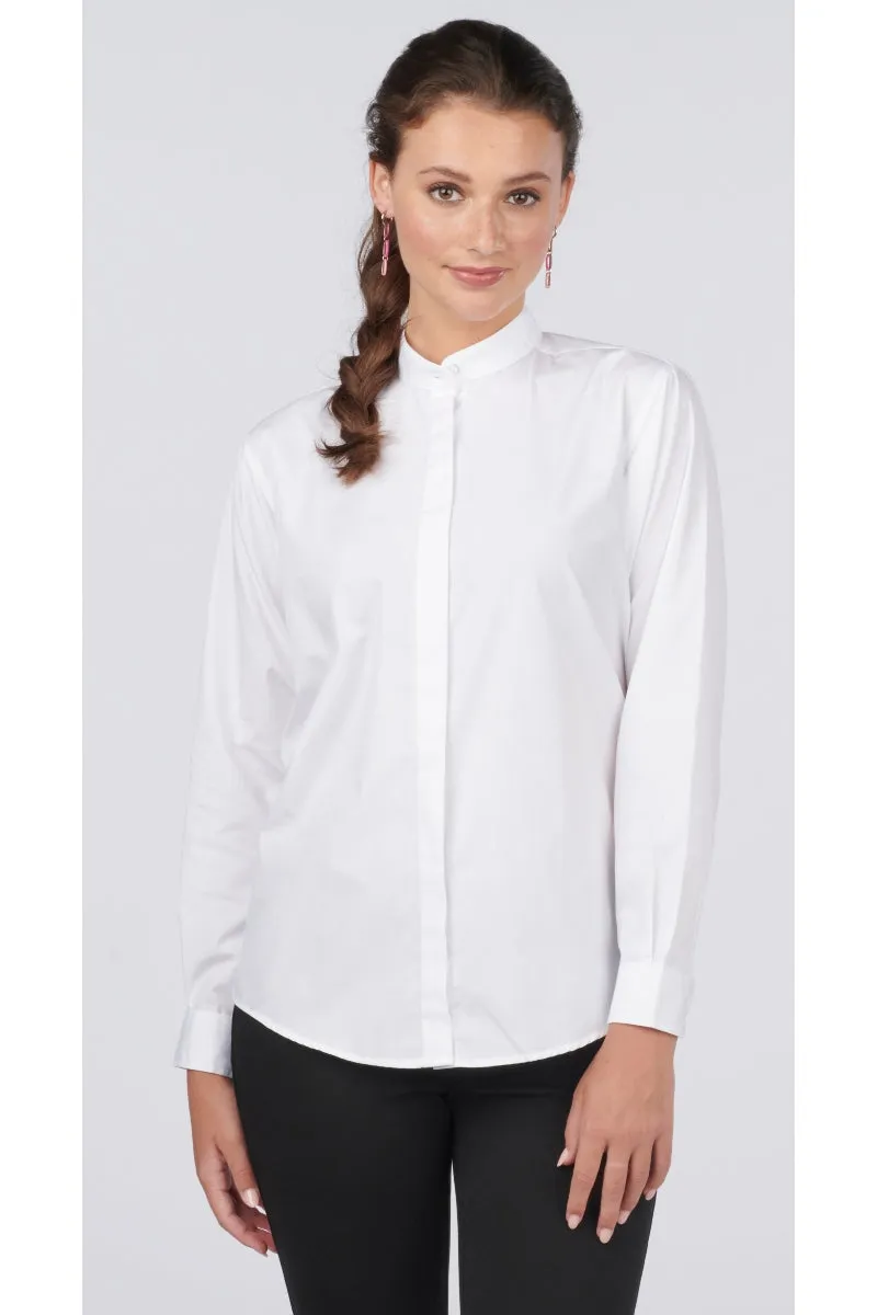 Ladies' Banded Collar Broadcloth Shirt - Black