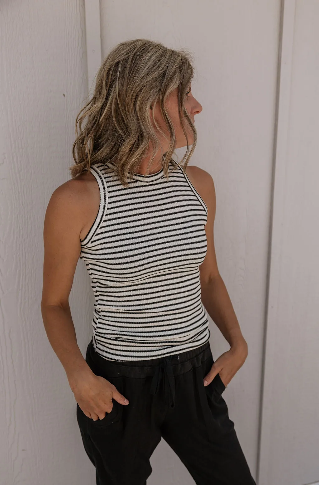 LAUREN STRIPED RACER BACK TANK TOP