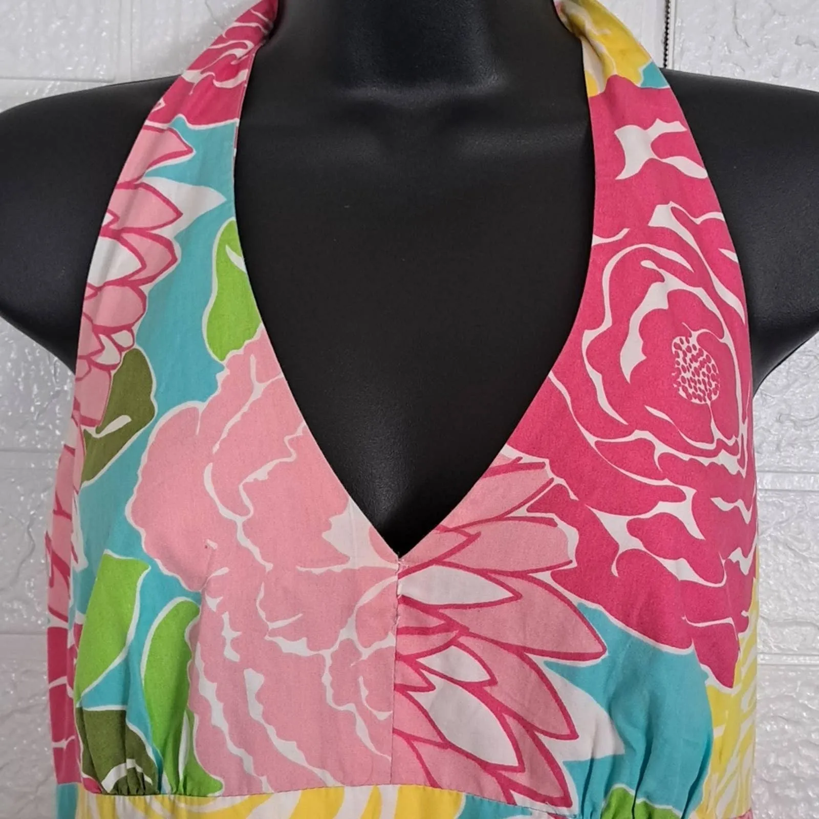 Lilly Pulitzer Vintage Halter Dress Bold Floral Y2K