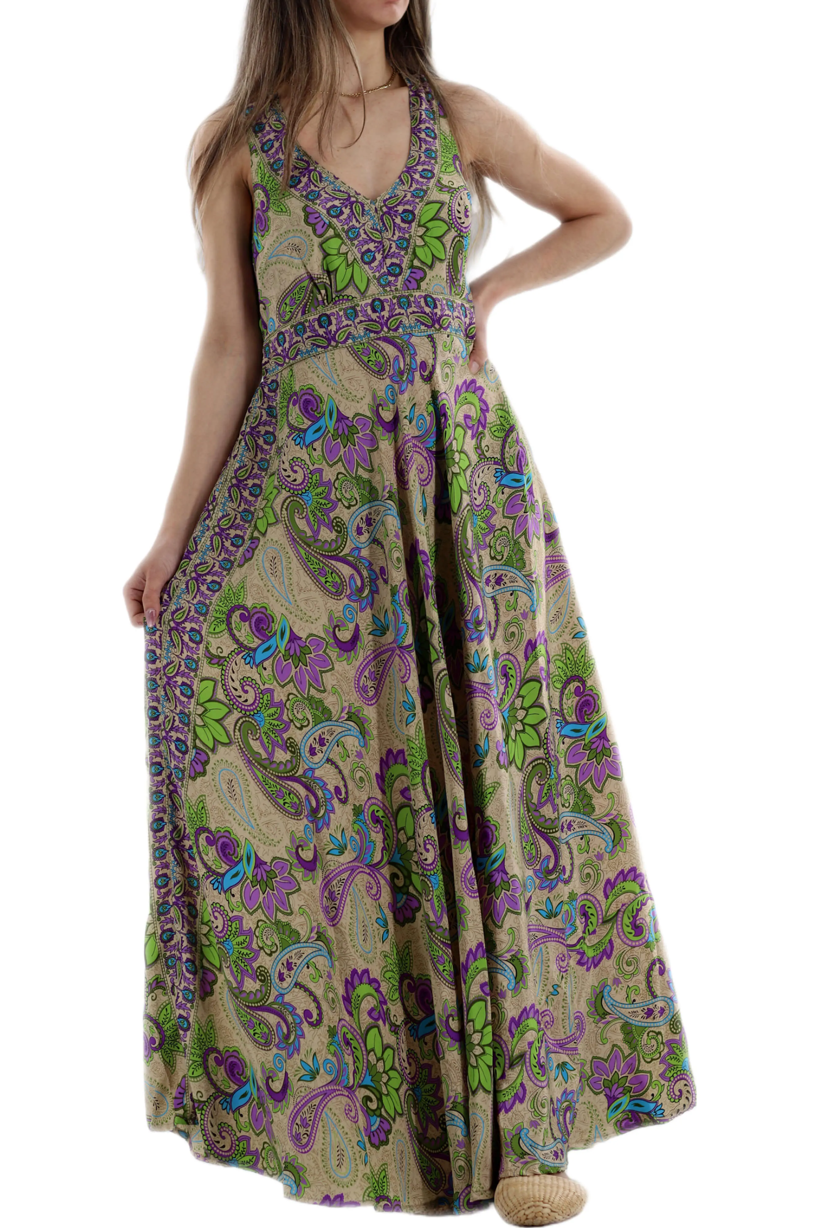 Long Flowy Floral "Ariana" 2024 Ver. Maxi Dress in Green