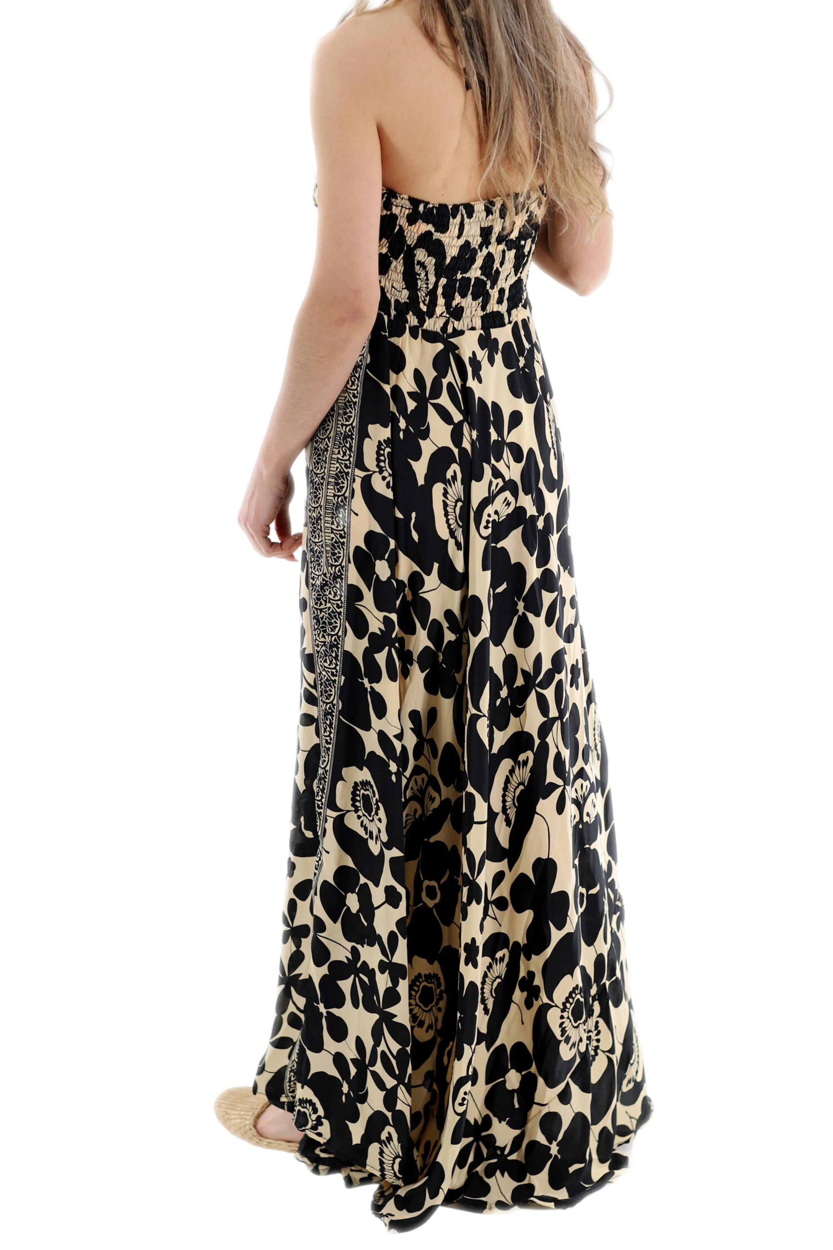 Long Flowy Floral "Romina" Maxi dress in Black/White