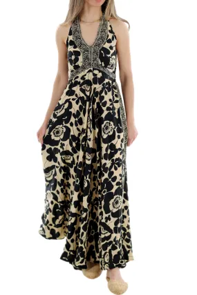 Long Flowy Floral "Romina" Maxi dress in Black/White