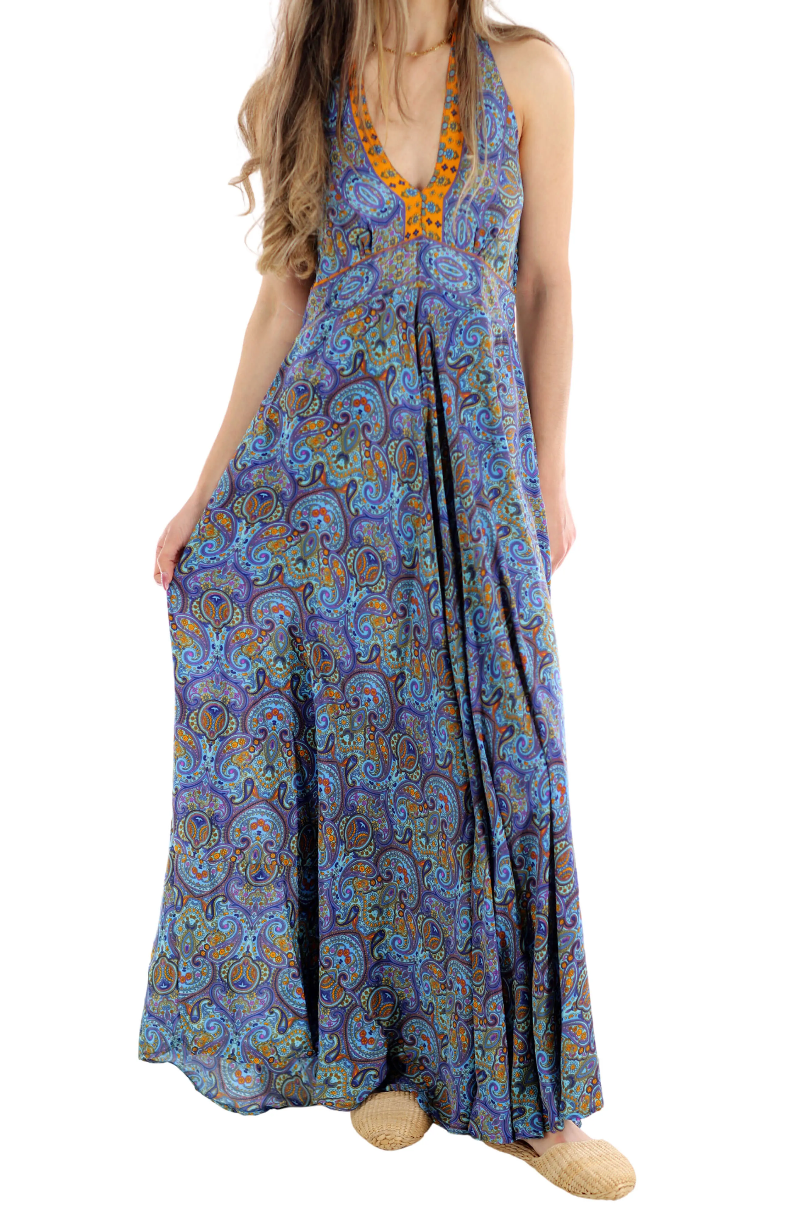 Long Flowy Floral "Romina" Maxi dress in Blue