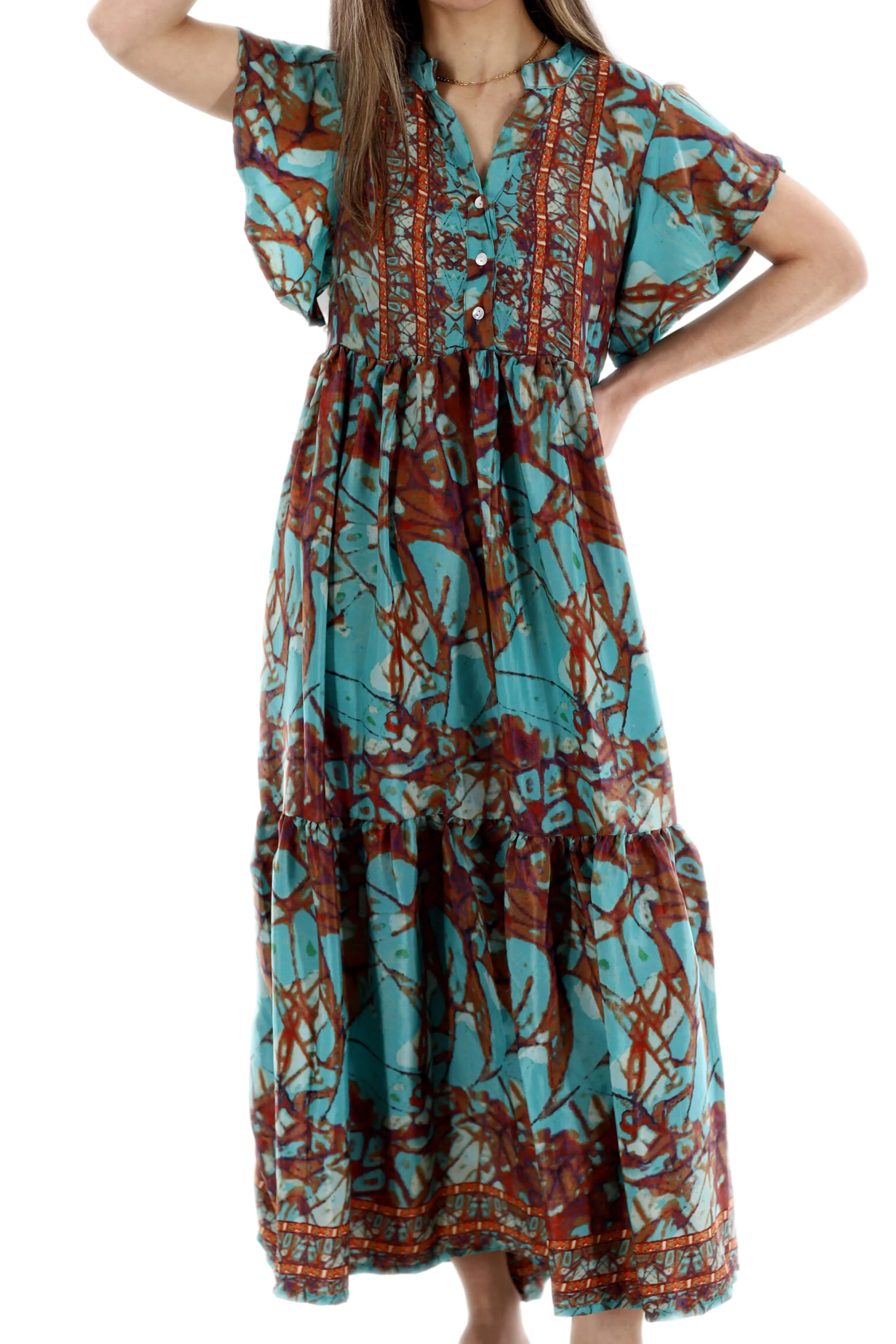 Long Flowy Floral 'Sienna' Maxi Dress in Teal