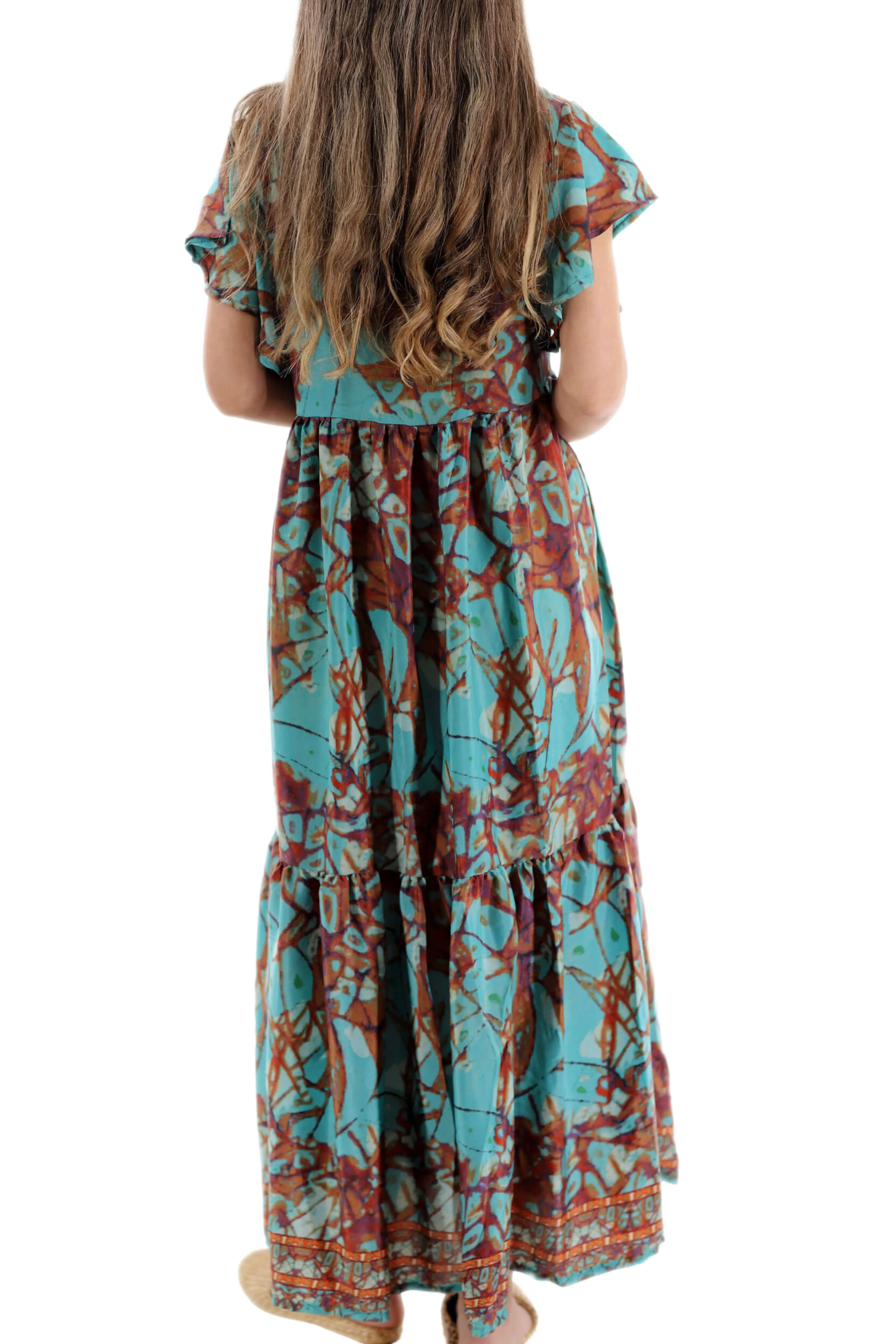 Long Flowy Floral 'Sienna' Maxi Dress in Teal