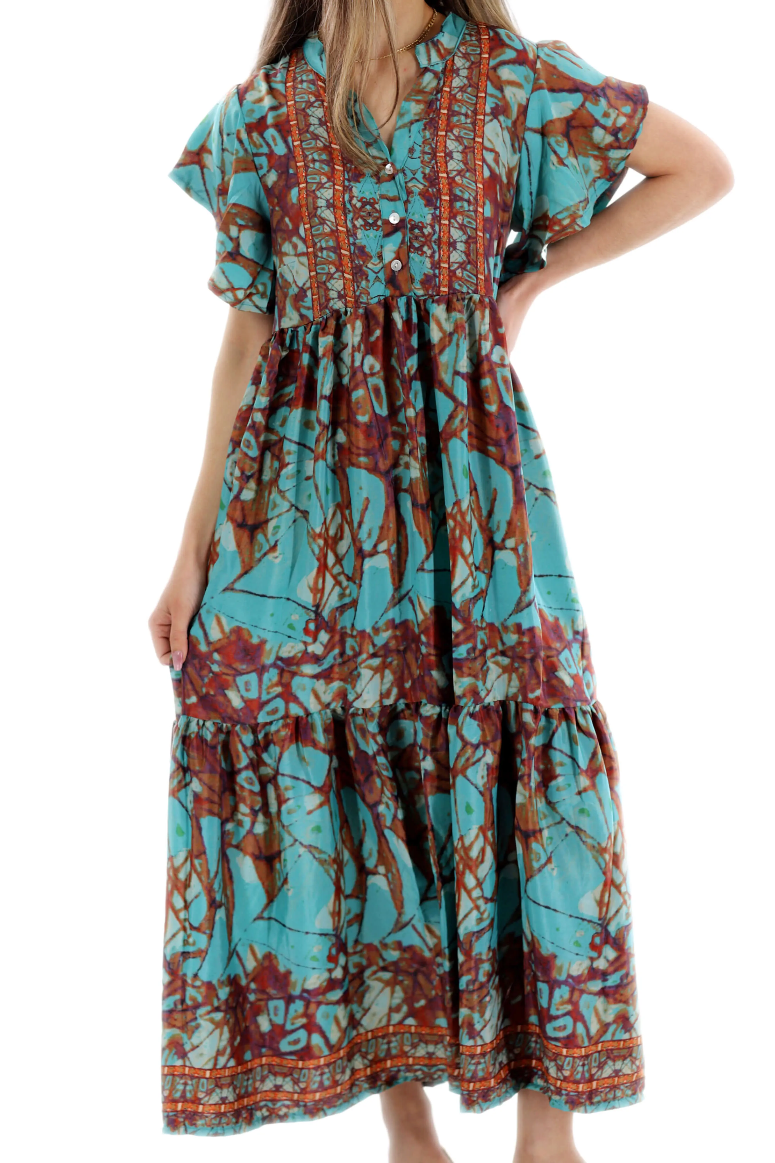 Long Flowy Floral 'Sienna' Maxi Dress in Teal