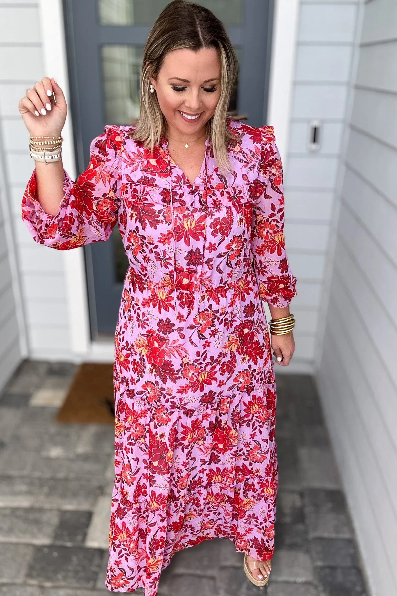 LONG SLEEVE FLORAL PRINT MAXI DRESS